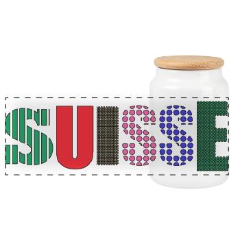 SUISSE. PAYS - Boîte à biscuits avec couvercle en bois - blanc - Devant