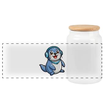 Seal Funny Cartoon Character Musique de casque - Boîte à biscuits avec couvercle en bois - blanc - Devant