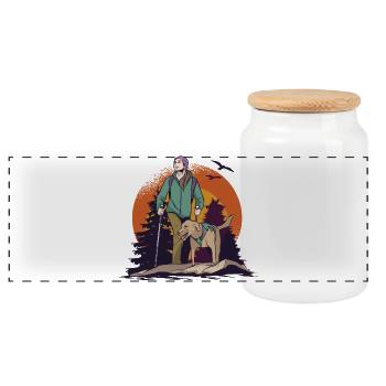 Walking with the dog - Panoramic Cookie Jar with Wooden Lid - white - Front