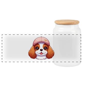 Cavalier King Charles Hund Hund - Rosa Mütze - Panorama Keksdose mit Holzdeckel - Weiß - Vorne