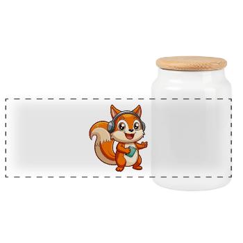 Squirrel Funny Cartoon Character Headphone Music - Panoramic Cookie Jar with Wooden Lid - white - Front