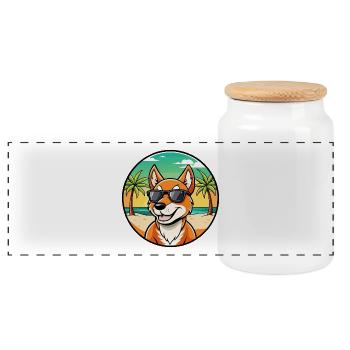 Dingo Hund Rasse Cartoon Sonnenbrille Strand - Panorama Keksdose mit Holzdeckel - Weiß - Vorne