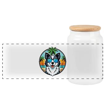 Border Collie Chien Race Dessin Animé Lunettes de Soleil Plage - Boîte à biscuits avec couvercle en bois - blanc - Devant