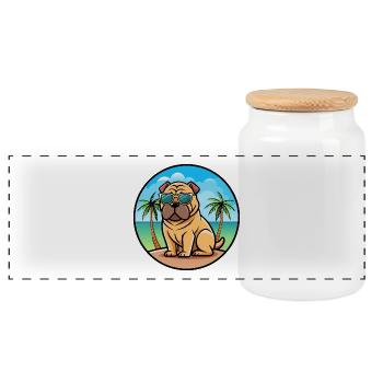 Chinesischer Shar Pei Hund Rasse Cartoon Sonnenbrille Strand - Panorama Keksdose mit Holzdeckel - Weiß - Vorne