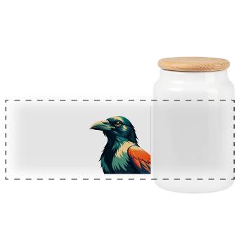 Corbeau Dessin animé Personnage Animal de compagnie coloré - Boîte à biscuits avec couvercle en bois - blanc - Devant