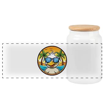 Duck Funny Cartoon Summer Beach Sunglasses Sticker - Panoramic Cookie Jar with Wooden Lid - white - Front
