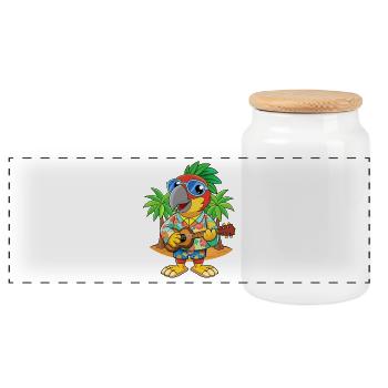 Lustige Papageien-Cartoon-Sommer-Strand-Sonnenbrille - Panorama Keksdose mit Holzdeckel - Weiß - Vorne