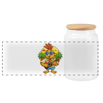 Lustige Wachtel Sommer Strand Sonnenbrille Hawaiianisch - Panorama Keksdose mit Holzdeckel - Weiß - Vorne