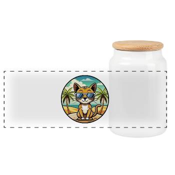 Chausie Katzenrasse Cartoon Sonnenbrille Strand - Panorama Keksdose mit Holzdeckel - Weiß - Vorne