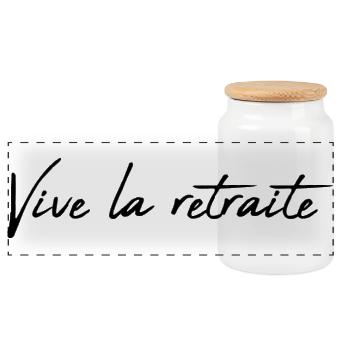 RETIREMENT. RETIREMENT. RETIRED. HAPPY RETIREMENT - Panoramic Cookie Jar with Wooden Lid - white - Front