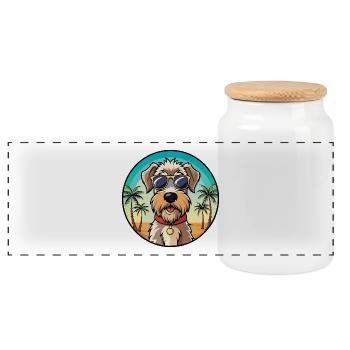 Weich beschichtete Wheaten Terrier Hunderasse Karikatur - Panorama Keksdose mit Holzdeckel - Weiß - Vorne