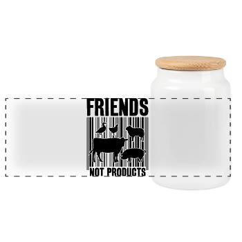 VEGAN FRIENDS NOT FOOD BARCODE - Panorama Keksdose mit Holzdeckel - Weiß - Vorne