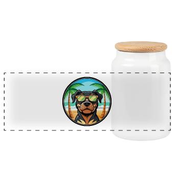Rottweiler Hund Rasse Cartoon Sonnenbrille Strand - Panorama Keksdose mit Holzdeckel - Weiß - Vorne