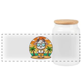 Ziege Lustige Cartoon Sommer Strand Sonnenbrille - Panorama Keksdose mit Holzdeckel - Weiß - Vorne