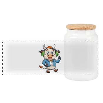 Vache Drôle Dessin Animé Personnage Casque Musique - Boîte à biscuits avec couvercle en bois - blanc - Devant
