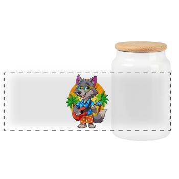 Lustige Wolf Cartoon Sommer Strand Sonnenbrille Gitarre - Panorama Keksdose mit Holzdeckel - Weiß - Vorne