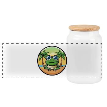 Frog Funny Cartoon Summer Beach Sunglasses Sticker - Panoramic Cookie Jar with Wooden Lid - white - Front