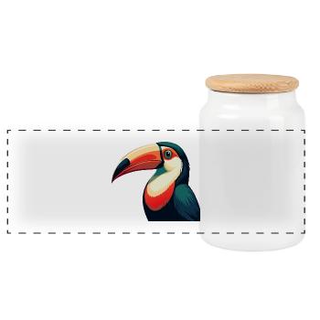 Toucan Cartoon Character Colorful Pet Animal - Panoramic Cookie Jar with Wooden Lid - white - Front