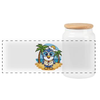 Pinguin Lustige Cartoon Sommer Strand Sonnenbrille - Panorama Keksdose mit Holzdeckel - Weiß - Vorne