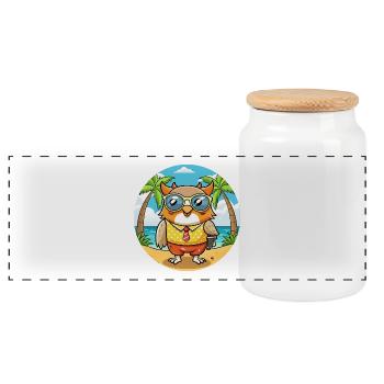 Eule Lustige Cartoon Sommer Strand Sonnenbrille - Panorama Keksdose mit Holzdeckel - Weiß - Vorne