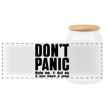 DON'T PANIC – Rule #1 Shirt - Panoramic Cookie Jar with Wooden Lid - white - Front