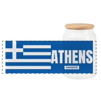 Athen Stadt mit griechischer Flagge - Panorama Keksdose mit Holzdeckel - Weiß - Vorne
