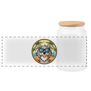 Pyrenäen-Schäferhund-Rasse Cartoon-Sonnenbrille Strand - Panorama Keksdose mit Holzdeckel - Weiß - Vorne