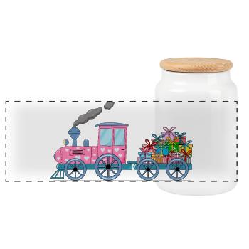 Train pour enfants avec remorque rose - Boîte à biscuits avec couvercle en bois - blanc - Devant
