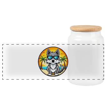 Saarloos Wolfdog Rasse Cartoon Sonnenbrille Strand - Panorama Keksdose mit Holzdeckel - Weiß - Vorne
