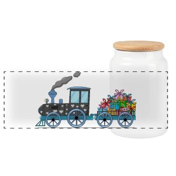 Children's train railway with trailer - Panoramic Cookie Jar with Wooden Lid - white - Front