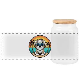 Malteser Shih Tzu Hund Rasse Cartoon Sonnenbrille Strand - Panorama Keksdose mit Holzdeckel - Weiß - Vorne