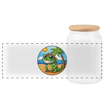 Lizard Lustige Cartoon Sommer Strand Sonnenbrille - Panorama Keksdose mit Holzdeckel - Weiß - Vorne