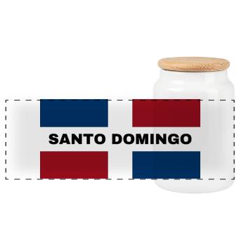 Santo Domingo Stadt in Dominikanische Republik Flagge - Panorama Keksdose mit Holzdeckel - Weiß - Vorne