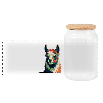 Llama Cartoon Character Colorful Pet Animal - Panoramic Cookie Jar with Wooden Lid - white - Front