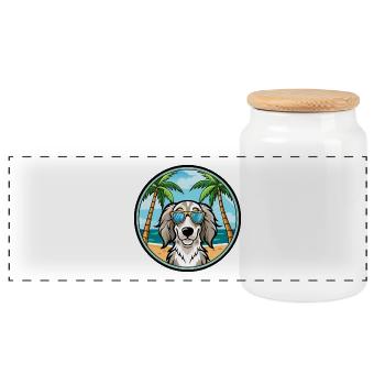 English Setter Dog Breed Cartoon Sunglasses Beach - Panoramic Cookie Jar with Wooden Lid - white - Front
