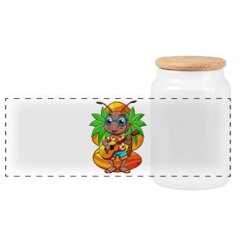 Lustige Ameise Cartoon Sommer Strand Sonnenbrille Gitarre - Panorama Keksdose mit Holzdeckel - Weiß - Vorne