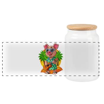 Lustige Schwein Cartoon Sommer Strand Sonnenbrille Gitarre - Panorama Keksdose mit Holzdeckel - Weiß - Vorne