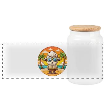 Schaf Lustige Cartoon Sommer Strand Sonnenbrille - Panorama Keksdose mit Holzdeckel - Weiß - Vorne