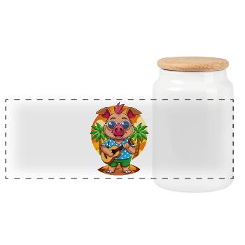 Lustige Schwein Sommer Strand Sonnenbrille Hawaiianisch - Panorama Keksdose mit Holzdeckel - Weiß - Vorne