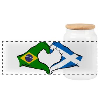 Brésil Ecosse drapeau mains forme de coeur - Boîte à biscuits avec couvercle en bois - blanc - Devant