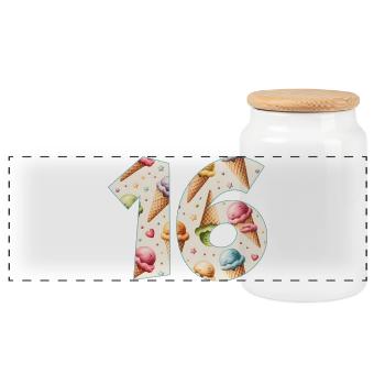 CREAM NUMBER 16 YEARS CREAM 16TH BIRTHDAY - Panoramic Cookie Jar with Wooden Lid - white - Front