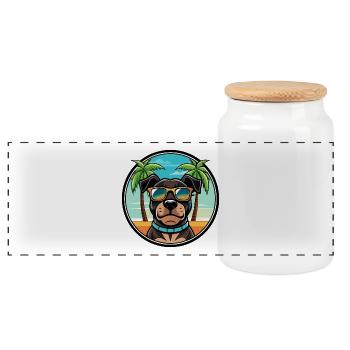 Rottweiler Chien Race Dessin Animé Lunettes De Soleil Plage - Boîte à biscuits avec couvercle en bois - blanc - Devant