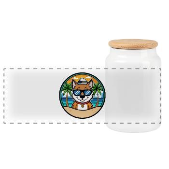Cao De Seo Miguel Hunderasse Cartoon Strand - Panorama Keksdose mit Holzdeckel - Weiß - Vorne