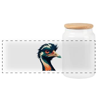 Emu Cartoon Character Colorful Pet Animal - Panoramic Cookie Jar with Wooden Lid - white - Front