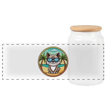 Birma Heilige Katzenrasse Cartoon Sonnenbrille Strand - Panorama Keksdose mit Holzdeckel - Weiß - Vorne