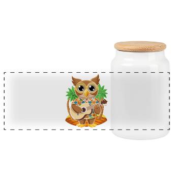 Lustige Eule Cartoon Sommer Strand Sonnenbrille Gitarre - Panorama Keksdose mit Holzdeckel - Weiß - Vorne