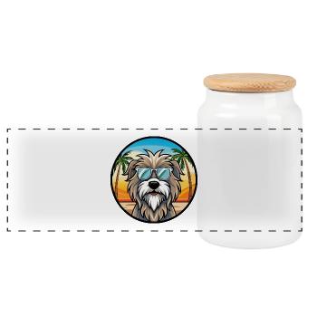Bergamasker Schäferhund Rasse Cartoon Sonnenbrille - Panorama Keksdose mit Holzdeckel - Weiß - Vorne