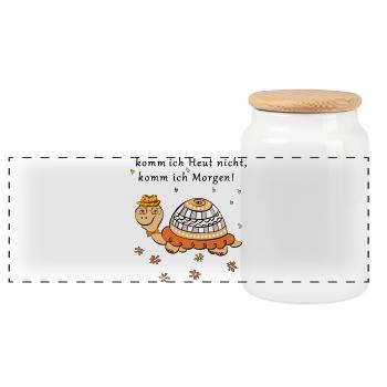 Turtle, if I don't come today, I'll come tomorrow - Panoramic Cookie Jar with Wooden Lid - white - Front