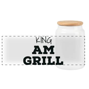 King at the grill - Panoramic Cookie Jar with Wooden Lid - white - Front