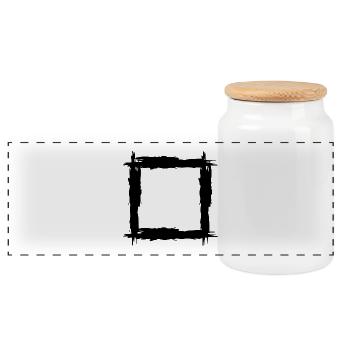 Quadrat Schwarz - Panorama Keksdose mit Holzdeckel - Weiß - Vorne